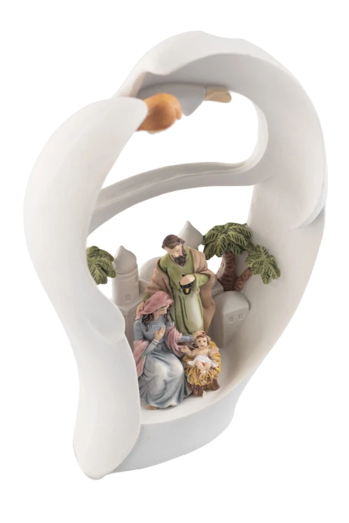 Anioł ze Świętą Rodziną Bianco 18 cm - serce i światło - ujęcie 2