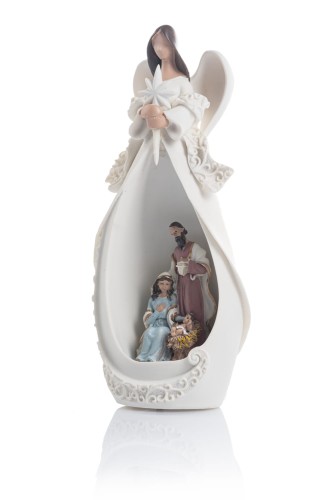 Anioł ze Świętą Rodziną Bianco 19 cm - podświetlana figura - ujęcie 2