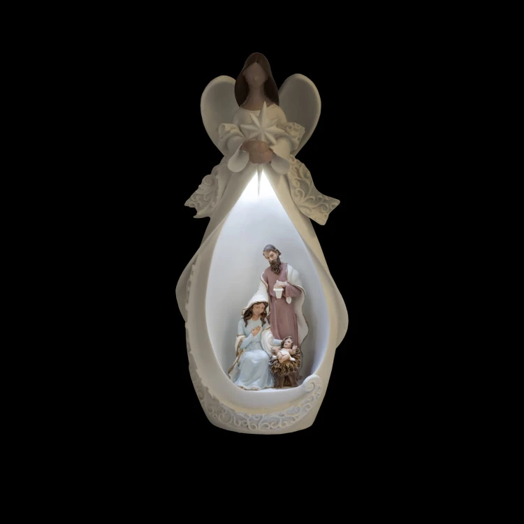 Anioł ze Świętą Rodziną Bianco 19 cm - podświetlana figura - ujęcie 6