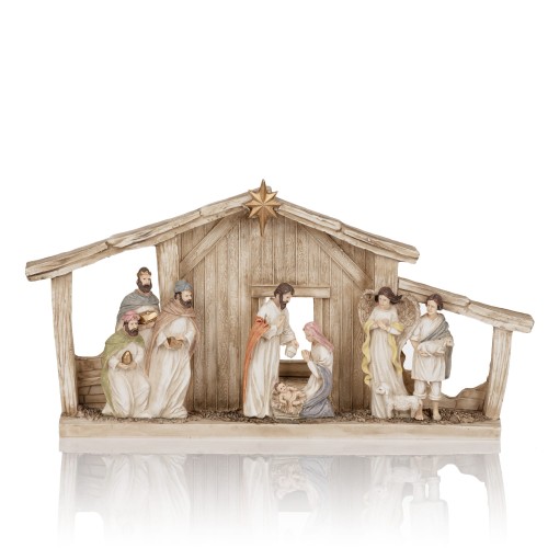 Szopka Bianco 13 cm - podświetlana brązowa stajenka - widok główny