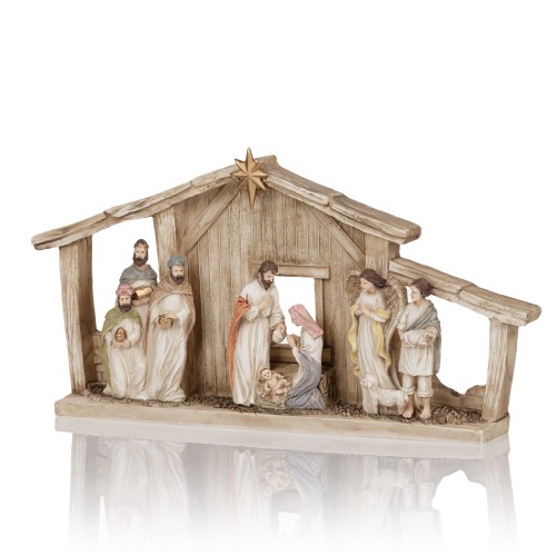 Szopka Bianco 13 cm - podświetlana brązowa stajenka - ujęcie 2