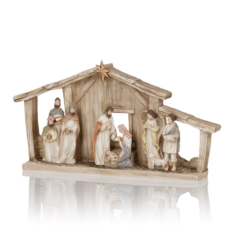 Szopka Bianco 13 cm - podświetlana brązowa stajenka - ujęcie 2