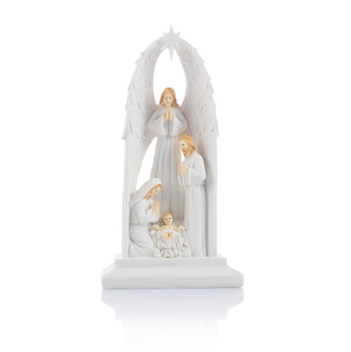 Anioł ze Świętą Rodziną Bianco 15 cm - podświetlany - widok główny