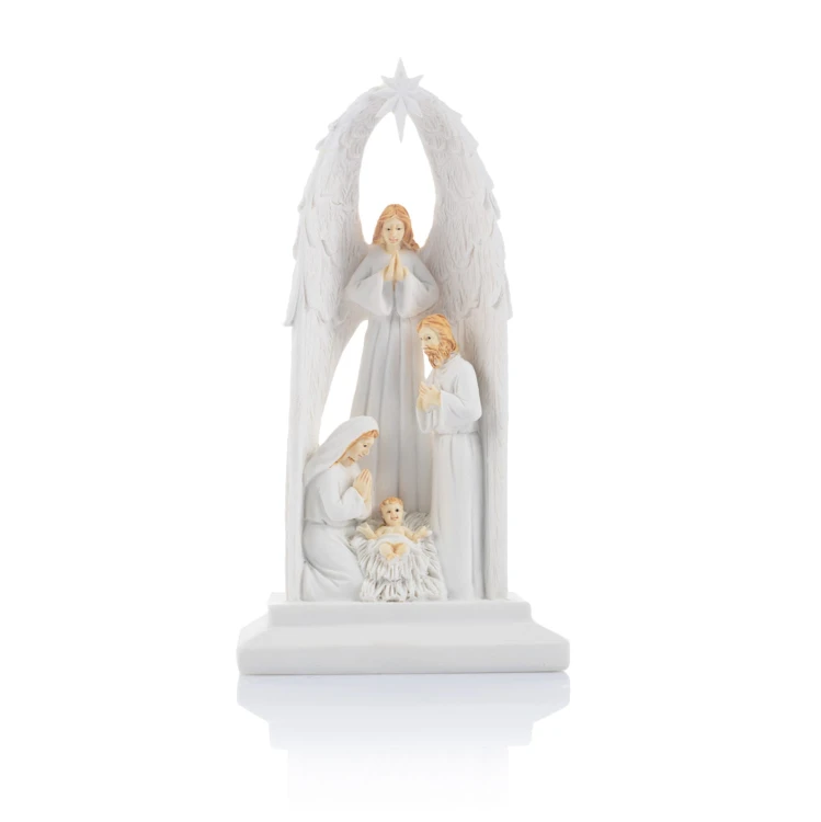 Anioł ze Świętą Rodziną Bianco 15 cm - podświetlany - widok główny