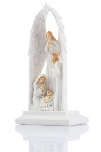 Anioł ze Świętą Rodziną Bianco 15 cm - podświetlany - ujęcie 2