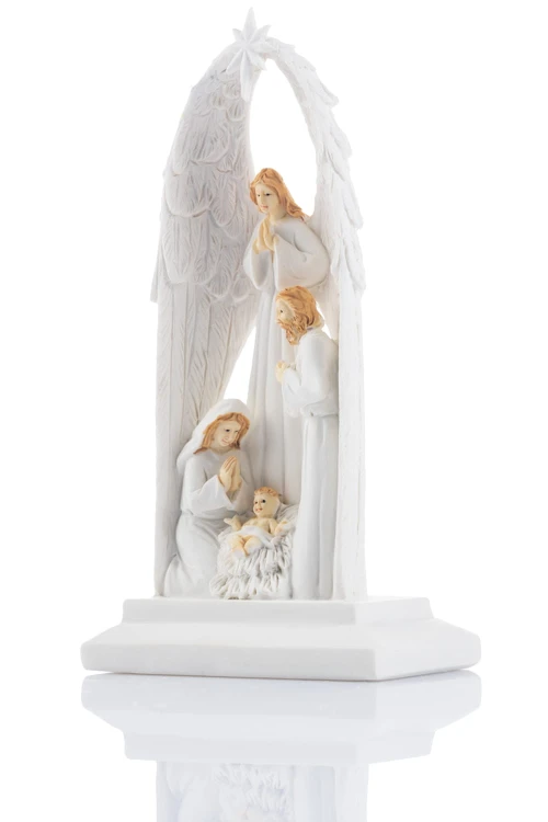 Anioł ze Świętą Rodziną Bianco 15 cm - podświetlany - ujęcie 2