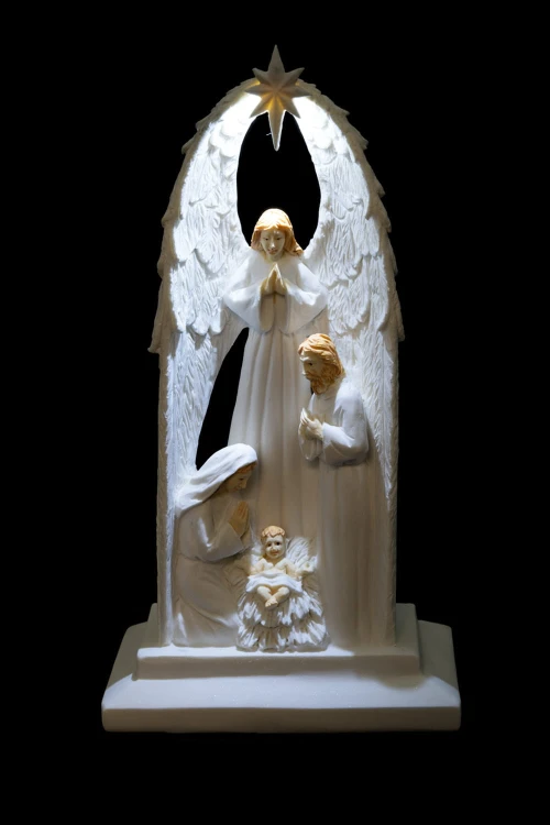 Anioł ze Świętą Rodziną Bianco 15 cm - podświetlany - ujęcie 4