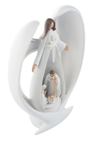 Anioł Bianco ze Świętą Rodziną 20 cm - szerokie skrzydła - ujęcie 2