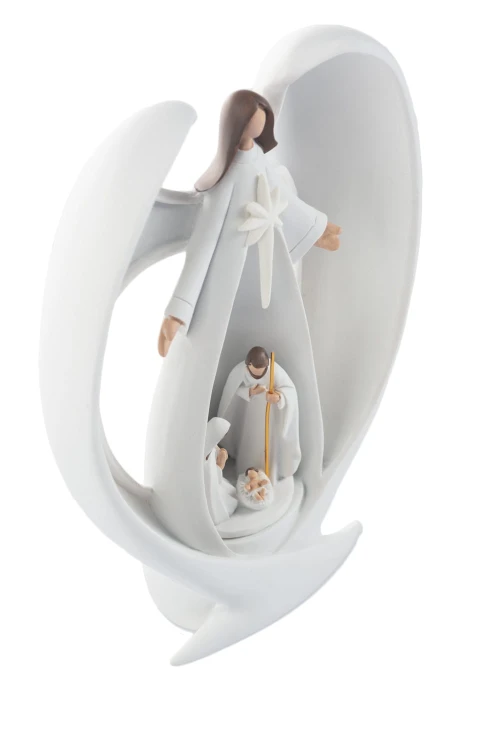 Anioł Bianco ze Świętą Rodziną 20 cm - szerokie skrzydła - ujęcie 2