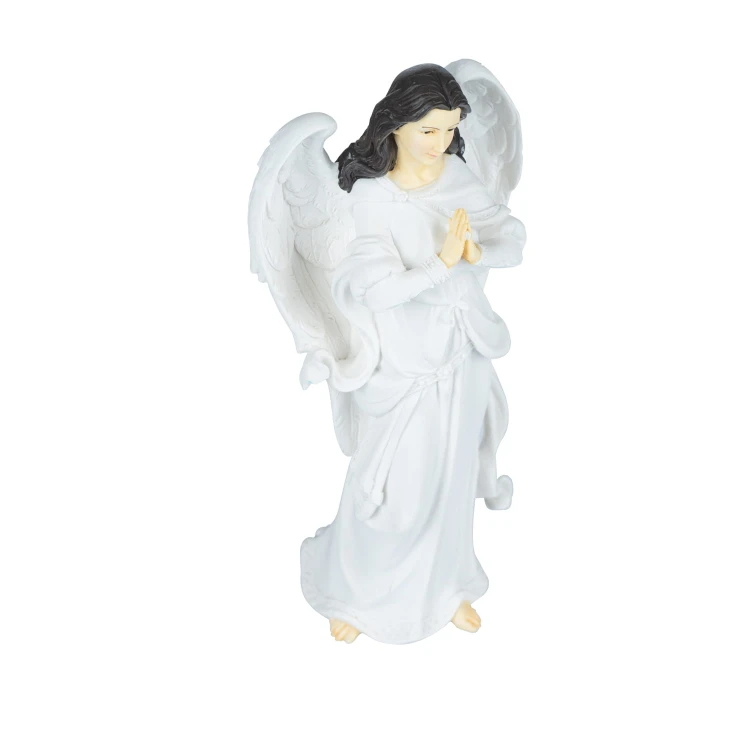 Anioł z gwiazdą Bianco 22 cm - biała figura z żywicy - ujęcie 5