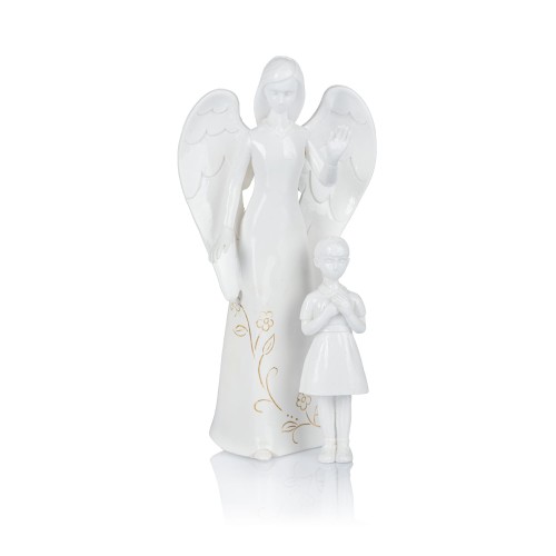 Anioł Stróż z dziewczynką 18,5 cm - zestaw dwóch figurek - widok główny