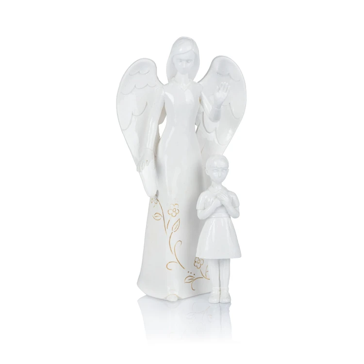 Anioł Stróż z dziewczynką 18,5 cm - zestaw dwóch figurek - widok główny