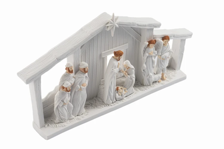 Biała stajenka Bianco 13 cm - szopka podświetlana - ujęcie 3