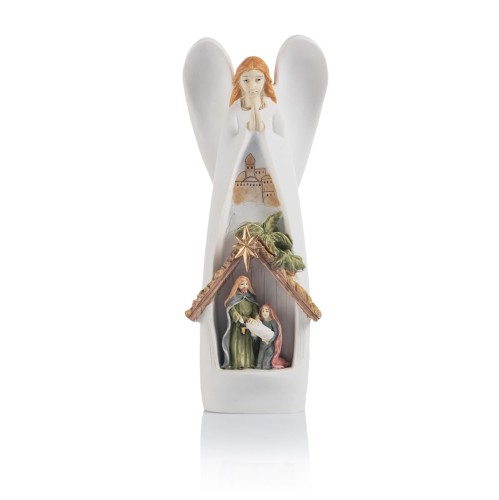 Anioł ze Świętą Rodziną Bianco 18 cm - mała stajenka - widok główny