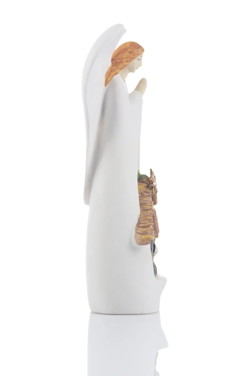 Anioł ze Świętą Rodziną Bianco 18 cm - mała stajenka - ujęcie 3