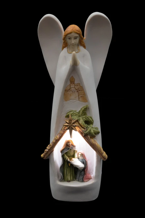 Anioł ze Świętą Rodziną Bianco 18 cm - mała stajenka - ujęcie 6