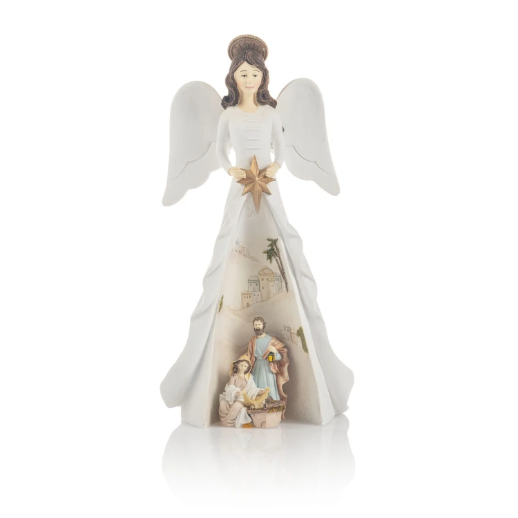 Anioł Bianco ze Świętą Rodziną 21,5 cm - gwiazdy - widok główny