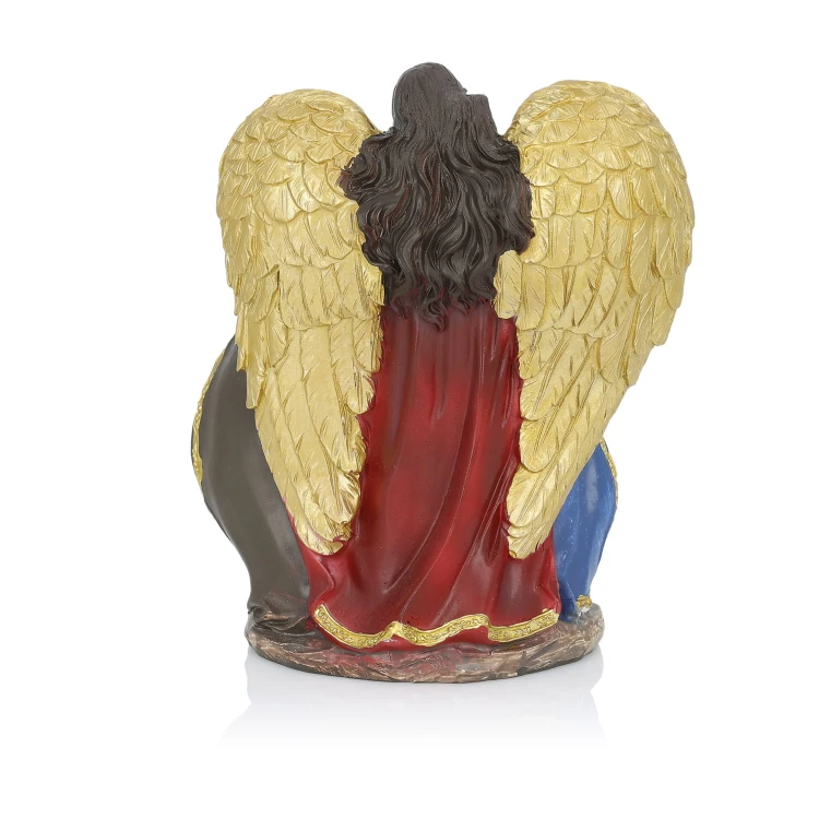 Święta Rodzina z aniołem o złocistych skrzydłach 14 cm - ujęcie 3