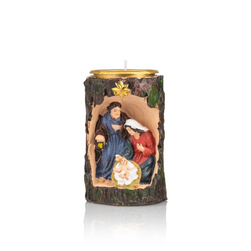 Świecznik z szopką Classic 8 cm - faktura pnia - widok główny
