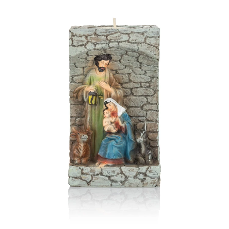 Świecznik ze Świętą Rodziną Classic 12 cm - szary mur - widok główny