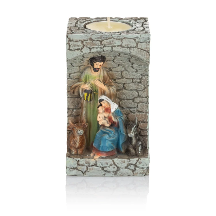 Świecznik ze Świętą Rodziną Classic 12 cm - szary mur - ujęcie 6