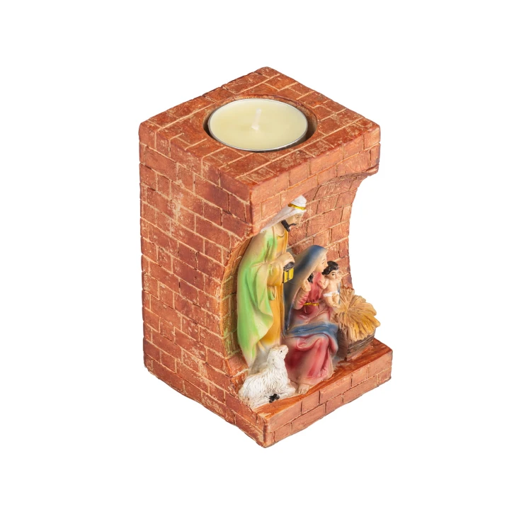Świecznik ze Świętą Rodziną Classic 12 cm - ceglaste tło - ujęcie 4