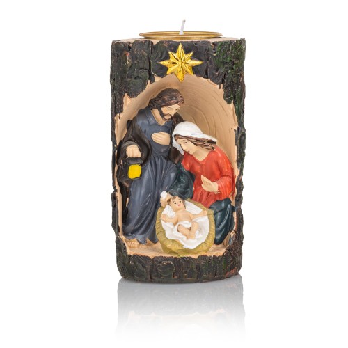 Świecznik z szopką Classic 13 cm - ciemna kora - widok główny
