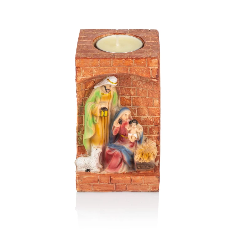 Mały świecznik ze Świętą Rodziną Classic 8 cm - cegła - ujęcie 3