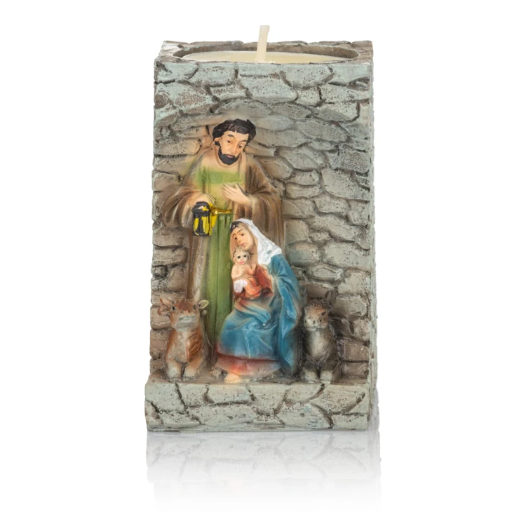 Mały świecznik ze Świętą Rodziną Classic 8 cm - kamienny mur - widok główny