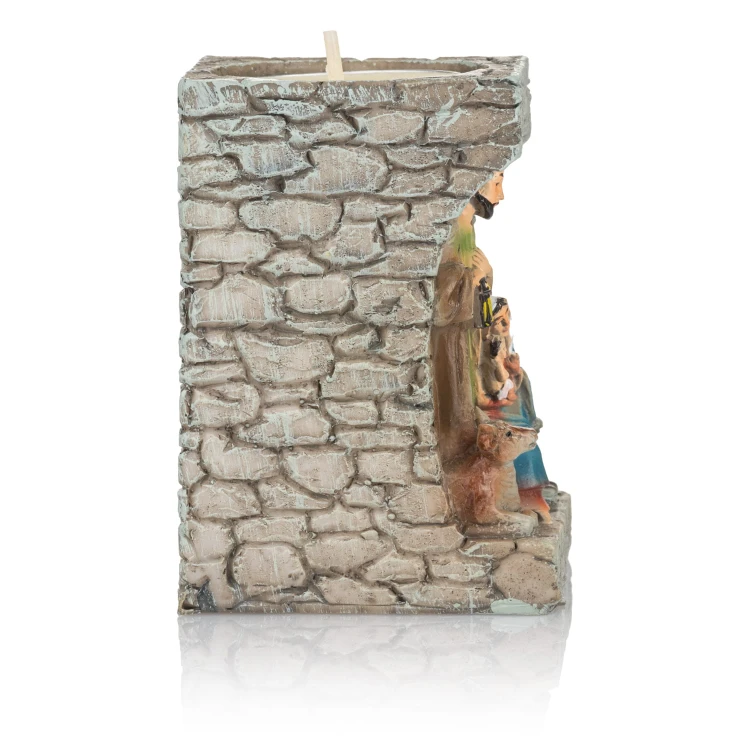 Mały świecznik ze Świętą Rodziną Classic 8 cm - kamienny mur - ujęcie 2