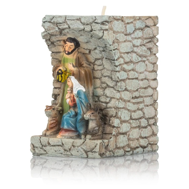 Mały świecznik ze Świętą Rodziną Classic 8 cm - kamienny mur - ujęcie 3