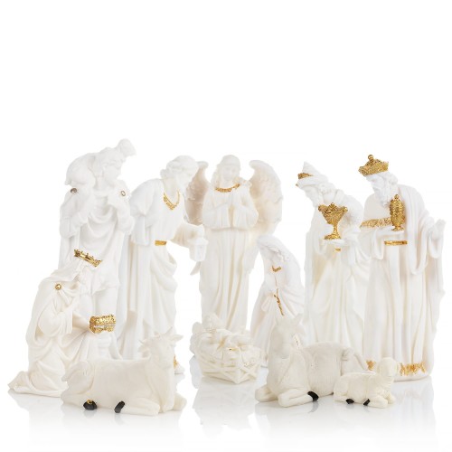 Biało-złocista szopka Classic 30 cm - zestaw figur - widok główny