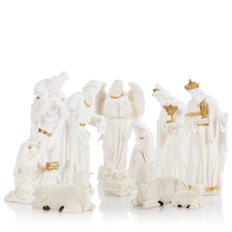 Biało-złocista szopka Classic 30 cm - zestaw figur - widok główny