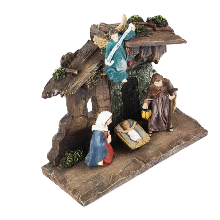 Szopka ze Świętą Rodziną i aniołem Classic 15 cm - ujęcie 3