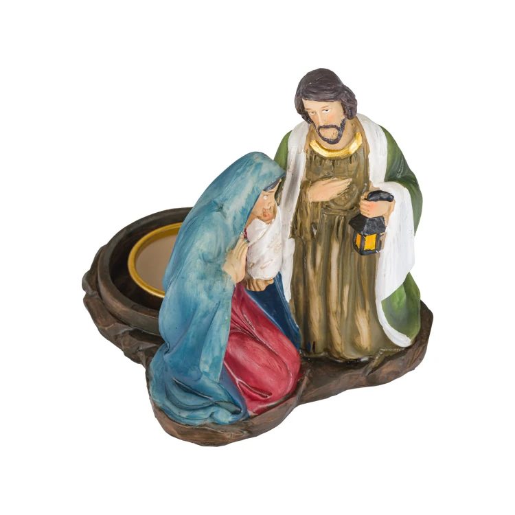 Świecznik ze Świętą Rodziną Classic 12 cm - zielony płaszcz - ujęcie 4