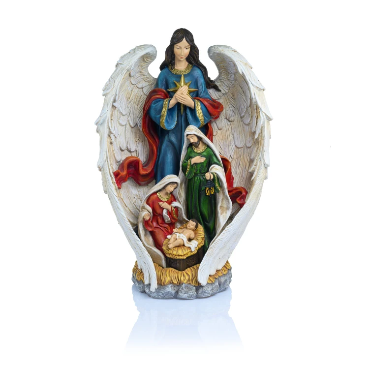 Szopka z aniołem Decorato 45 cm - kolorowe szaty - widok główny