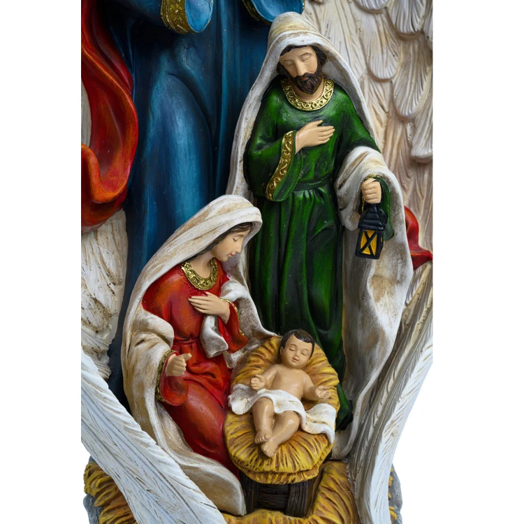 Szopka z aniołem Decorato 45 cm - kolorowe szaty - ujęcie 3