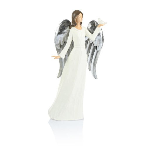 Biały anioł z gołębiem Decorato 34 cm - widok główny