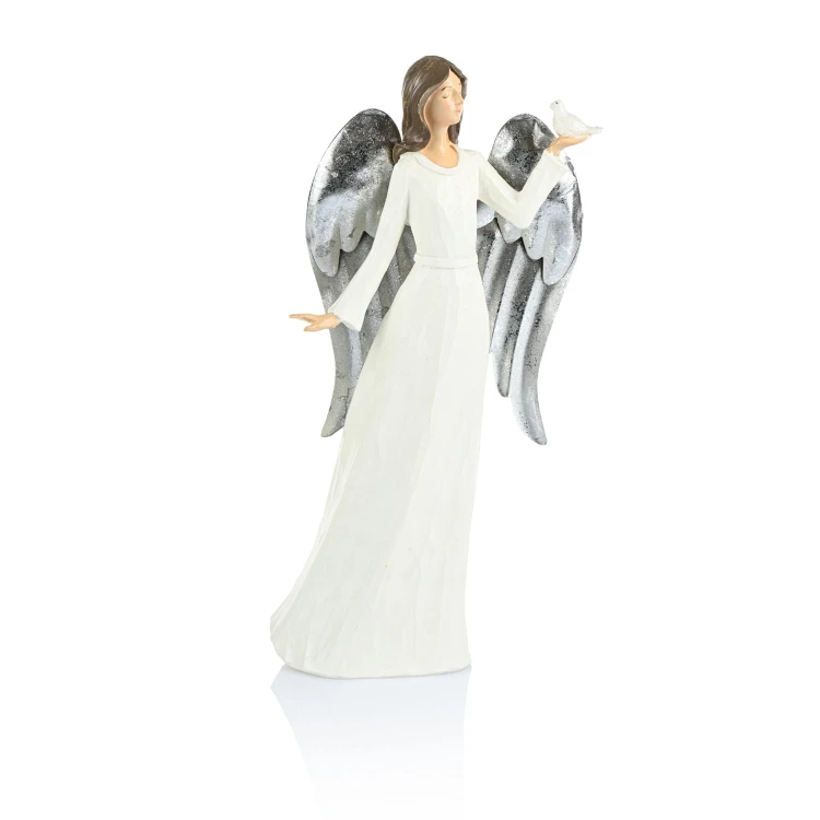 Biały anioł z gołębiem Decorato 34 cm - widok główny