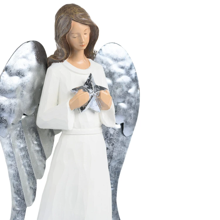 Biały anioł z gwiazdą Decorato 34 cm - ujęcie 3