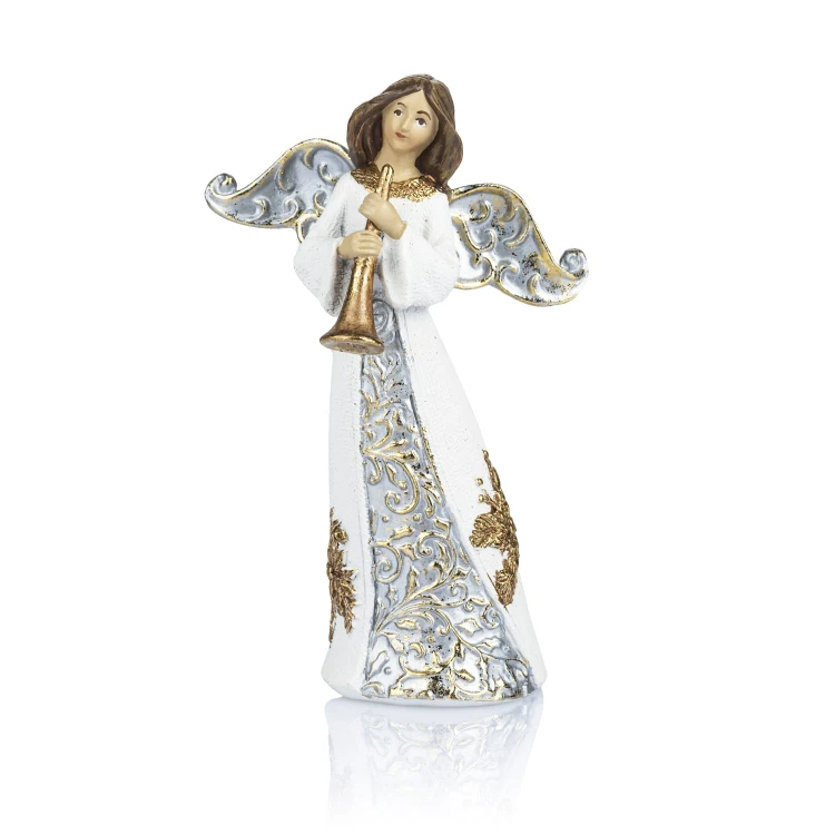 Aniołek muzykujący Decorato 11,5 cm - jasne szaty - wzór trąbka