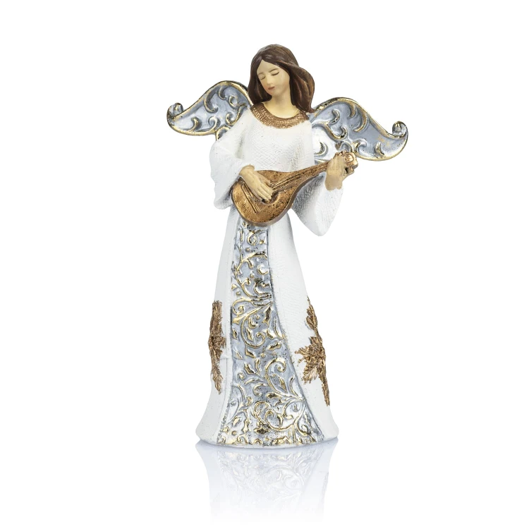 Aniołek muzykujący Decorato 11,5 cm - jasne szaty - wzór lutnia