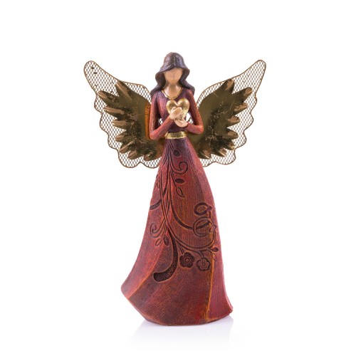 Anioł Decorato 24 cm - serce lub gwiazda - wzór serce