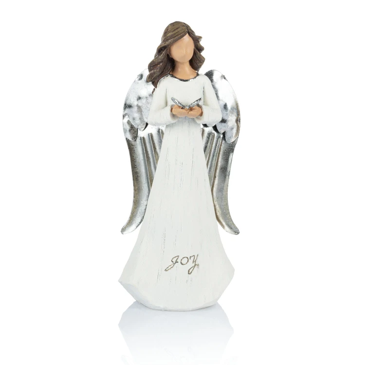 Anioł z ptakiem Joy 20 cm - srebrzyste skrzydła - widok główny