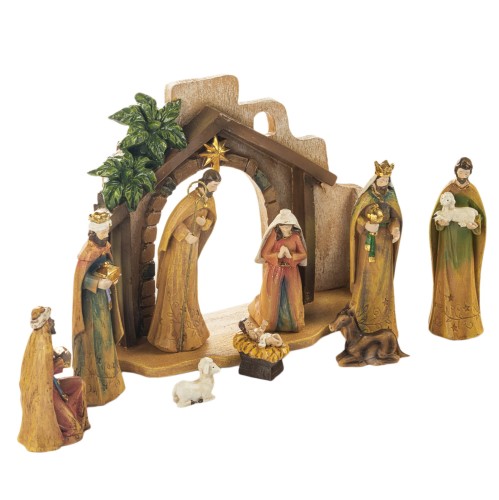 Kolorowa szopka bożonarodzeniowa 25 cm z palmą - ujęcie 2
