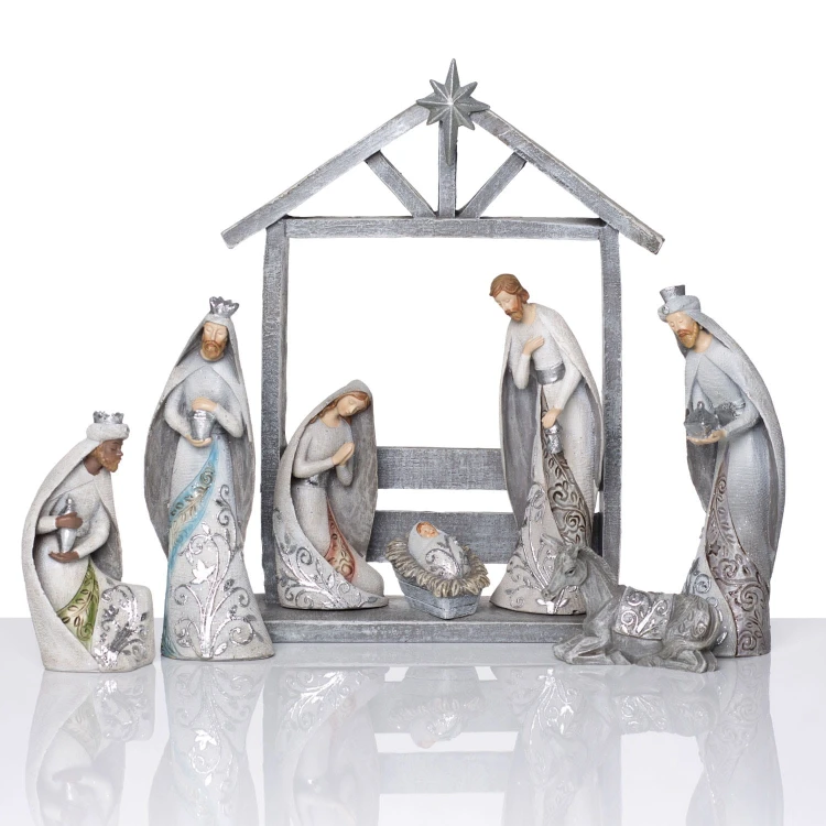 Szopka Decorato 29 cm - jasne figury i szara stajenka - widok główny