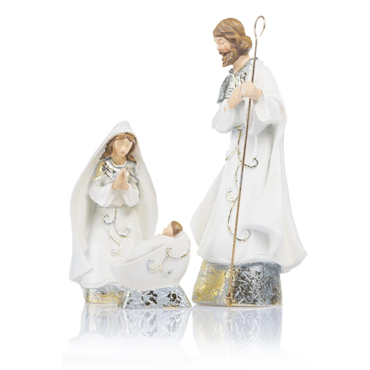 Święta Rodzina Decorato 15 cm - biało-złocisty komplet - ujęcie 2