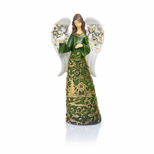Anioł z gołębiem Decorato 22 cm - zielona suknia - widok główny