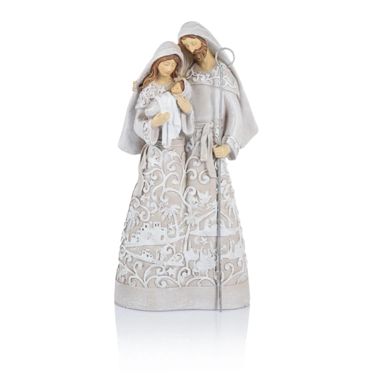 Figura Świętej Rodziny Decorato 24 cm - białe ornamenty - widok główny