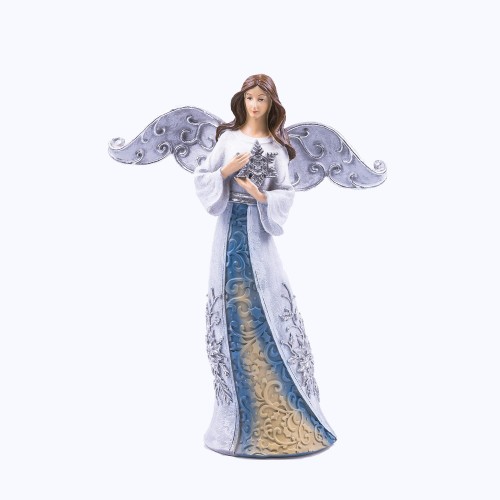 Anioł ze śnieżynką Decorato 34 cm - srebrzyste skrzydła - widok główny